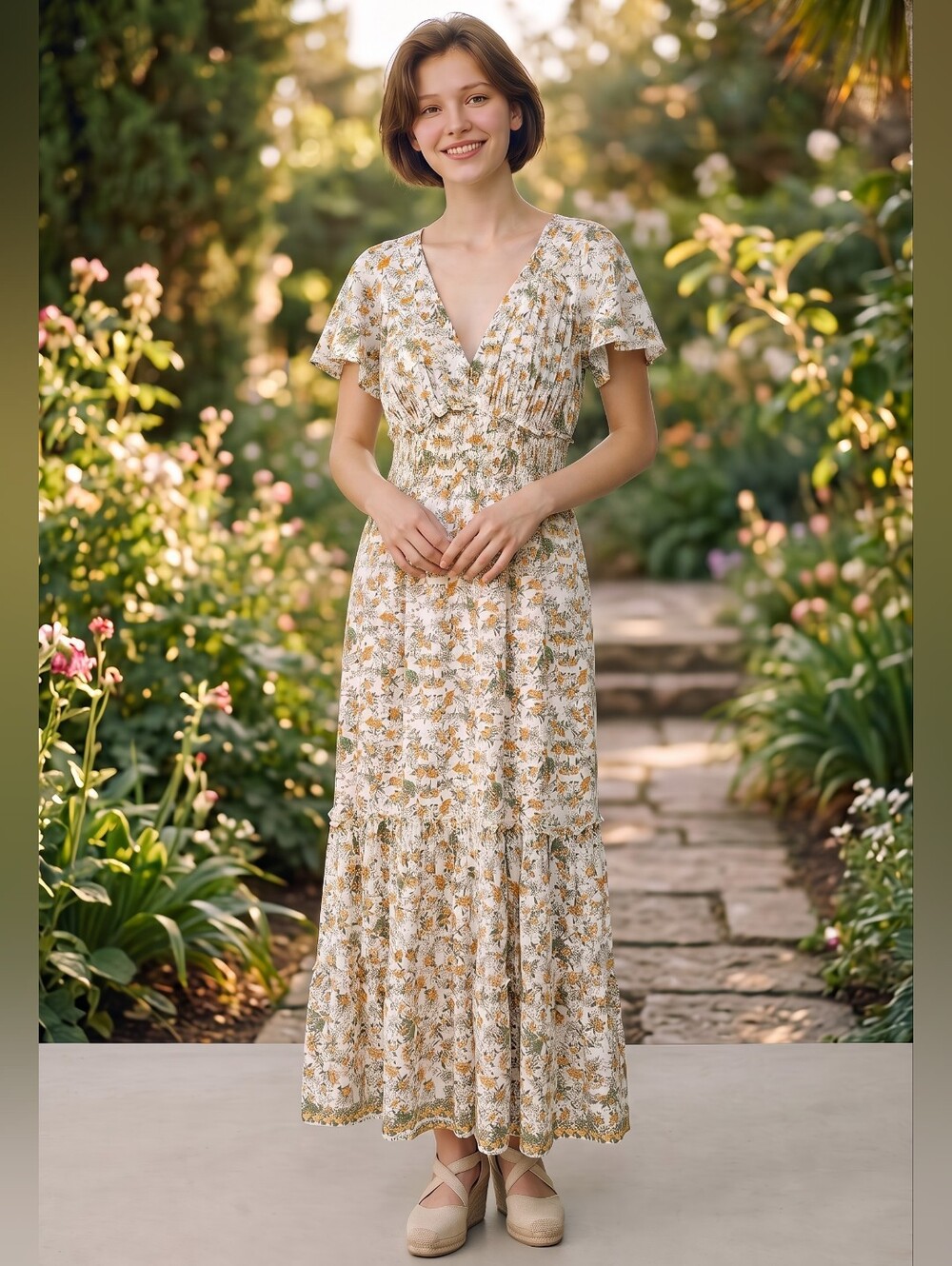 Max Studio Flutter Sleeve Maxi Dress